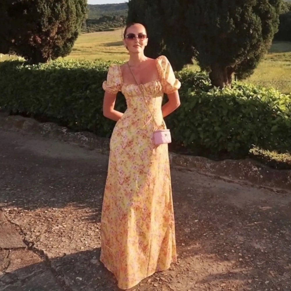 House of CB Floral Yellow Dress